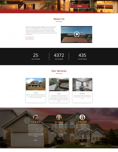 Platinum Roofing & Exteriors Website Screenshot